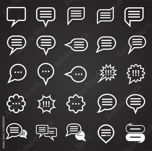 Text bubble icon set black background for graphic and web design. Simple vector sign. Internet concept symbol for website button or mobile app.
