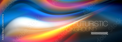 Fluid colors mixing glowing neon wave background, holographic texture