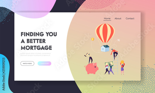 Finding Better Mortgage Landing Page. Borrower Hard Trying Pay on Loan. Character Raise Funds to Buy House or for Purpose Putting Website or Web Page. Flat Cartoon Vector Illustration