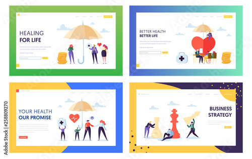 Better Health for Life Landing Page Set. Treatment for Whole Family. Business Strategy Make Strong Company and Increase Capital of Organization Website or Web Page. Flat Cartoon Vector Illustration