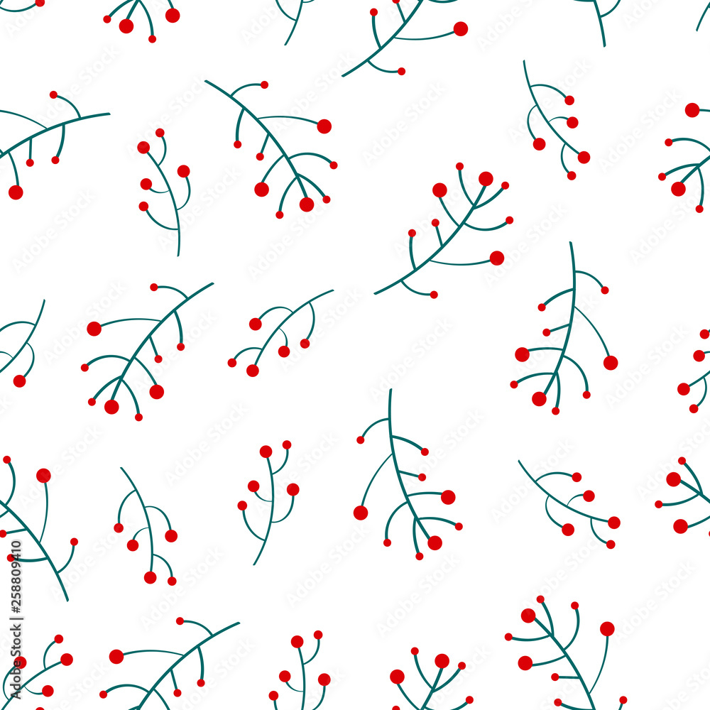 Naklejka Seamless pattern with plant elements. Background with branches with berry. Art can be used for wallpaper, packing, printing. Summer print.