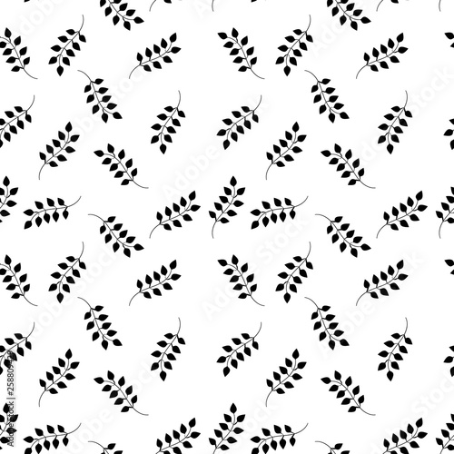 Seamless pattern with plant elements. Background with branches with leaves. Art can be used for wallpaper, packing, printing. Summer print.