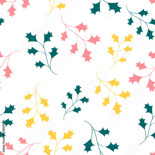 Seamless pattern with plant elements. Floral wallpaper with branches with leaves. Art can be used for wallpaper, packing, printing. Summer print.