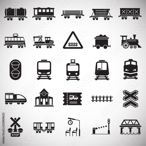 Railroad related icons set on white background for graphic and web design. Simple vector sign. Internet concept symbol for website button or mobile app.