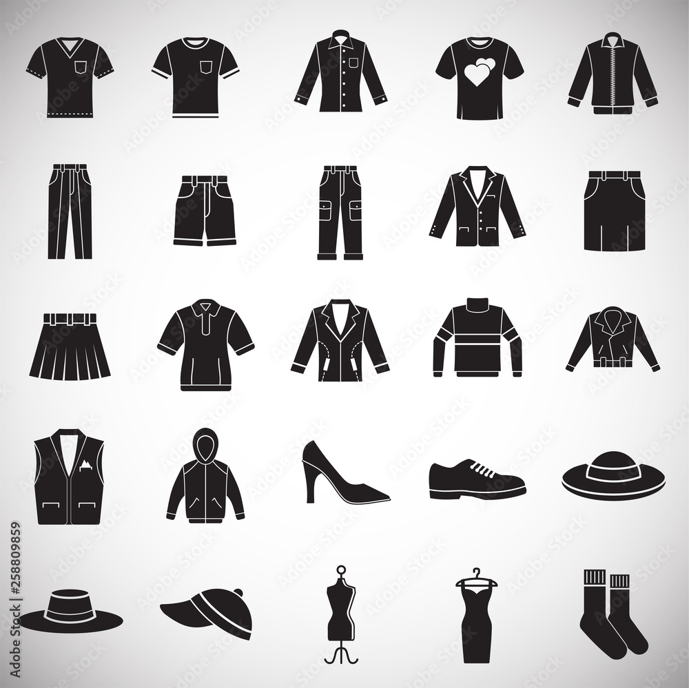 Clothing icons set on white background for graphic and web design. Simple vector sign. Internet concept symbol for website button or mobile app. Clothing icons set on white background for graphic and web design. Simple vector sign. Internet concept symbol for website button or mobile app.