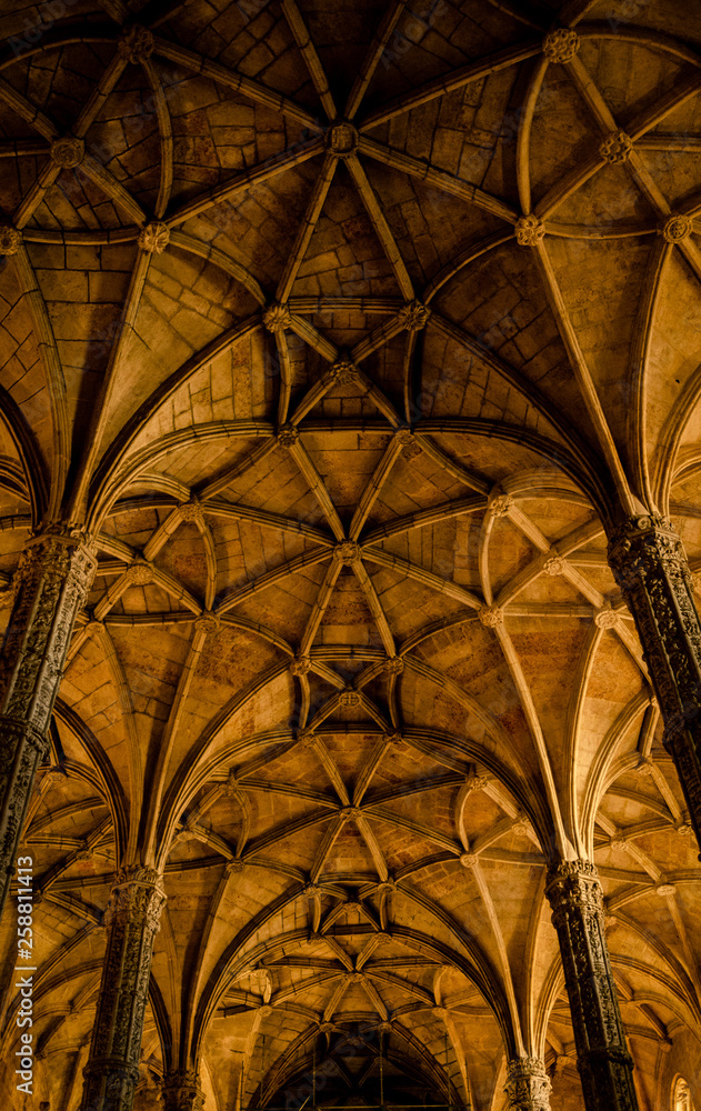 Mysterious beautiful vault ceiling of an old cloister
