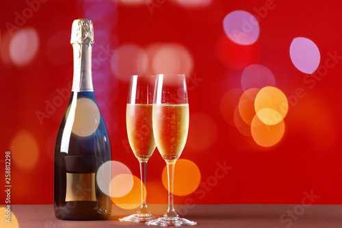 Party and holiday celebration concept. Many glasses of champagne.