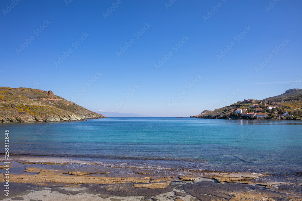 Greece. Kea island. Blue sky, calm sea water, Otzias bay Greece. Kea island. Blue sky, calm sea water, Otzias bay