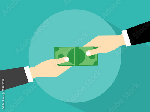 Hand giving money to another hand vector