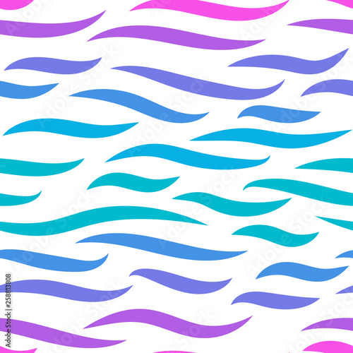 Water waves seamless pattern, curve lines. Multycolor rhythmic waves