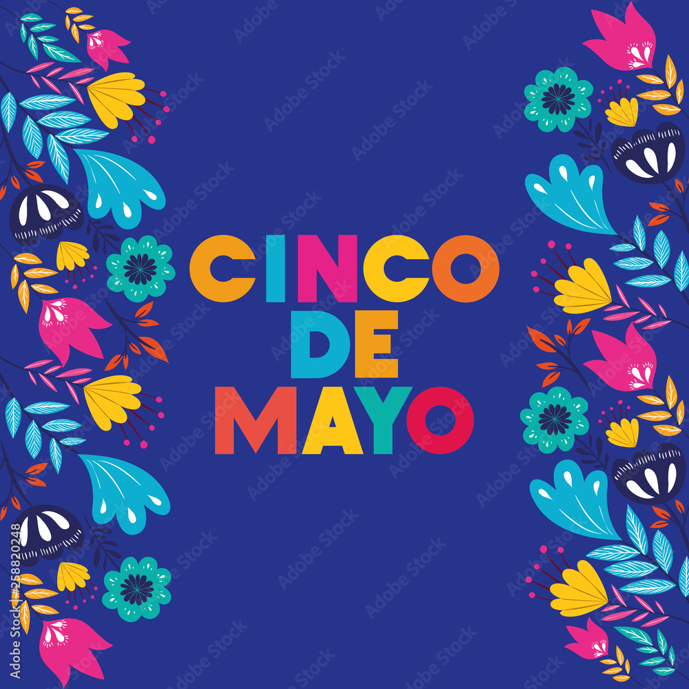 cinco de mayo card with floral frame