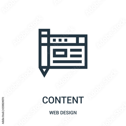 content icon vector from web design collection. Thin line content outline icon vector illustration.