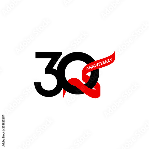 30 Year Anniversary Black Red Ribbon Vector Template Design Illustration