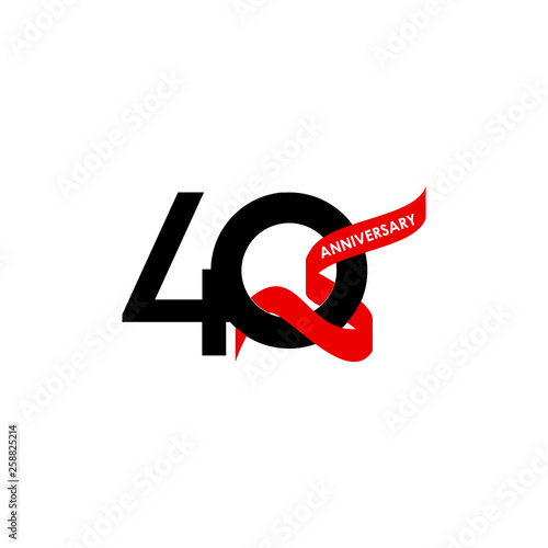 40 Year Anniversary Black Red Ribbon Vector Template Design Illustration