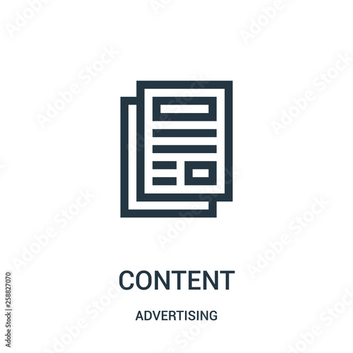 content icon vector from advertising collection. Thin line content outline icon vector illustration.