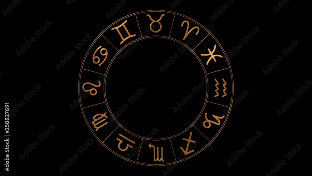 Golden zodiac wheel spinning on transparent background Golden zodiac wheel spinning on transparent background