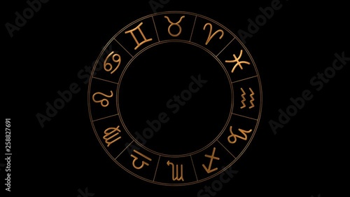 Golden zodiac wheel spinning on transparent background