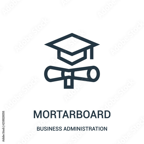 mortarboard icon vector from business administration collection. Thin line mortarboard outline icon vector illustration.