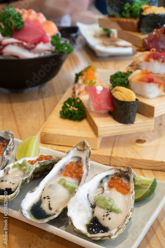 Fresh Oyster Sashimi in Japanese Style