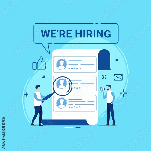 We're hiring design concept with small people are selecting candidates, vector illustration
