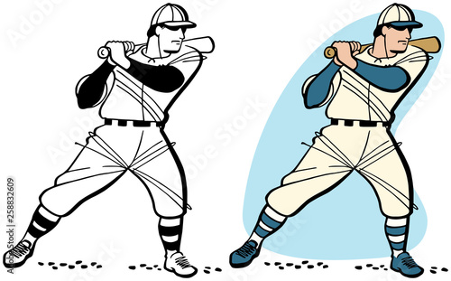 A cartoon of a baseball player up at bat. 