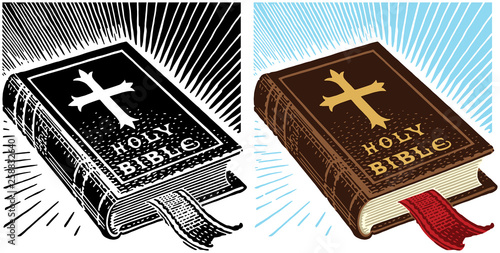 An illustration of a leather bound Christian holy bible. 