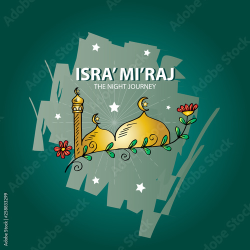 Isra' mi'raj illustration. Isra' mi'raj is the holly history of moslem about Mohammad prophet in night journey.  photo