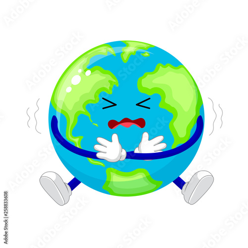 Cute funny globe character suffer from coldness. Vector illustration isolated on white background.