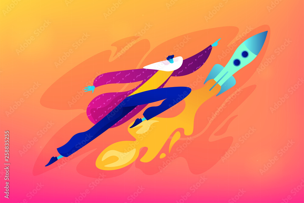 Start up launch, start up venture and entrepreneurship concept. Vector isolated concept illustration. Small heads and huge legs people. Hero image for website. Start up launch, start up venture and entrepreneurship concept. Vector isolated concept illustration. Small heads and huge legs people. Hero image for website.