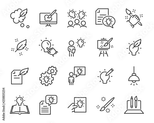 set of creative icons , such as thinking, drawing, work, education