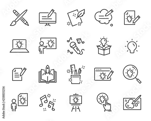set of creative icons , such as thinking, drawing, work, education