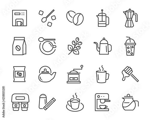 set of coffee  icons, such as tea, drinks, cocoa, cup, cafe