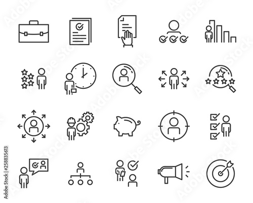 set of job seach icons ,such as work, career, traning, business, skill, meeting, people