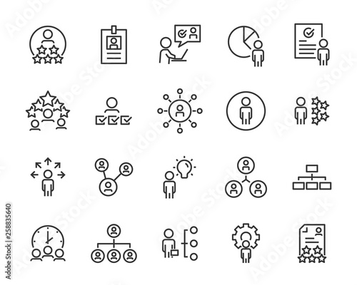 set of job seach icons ,such as work, career, traning, business, skill, meeting, people