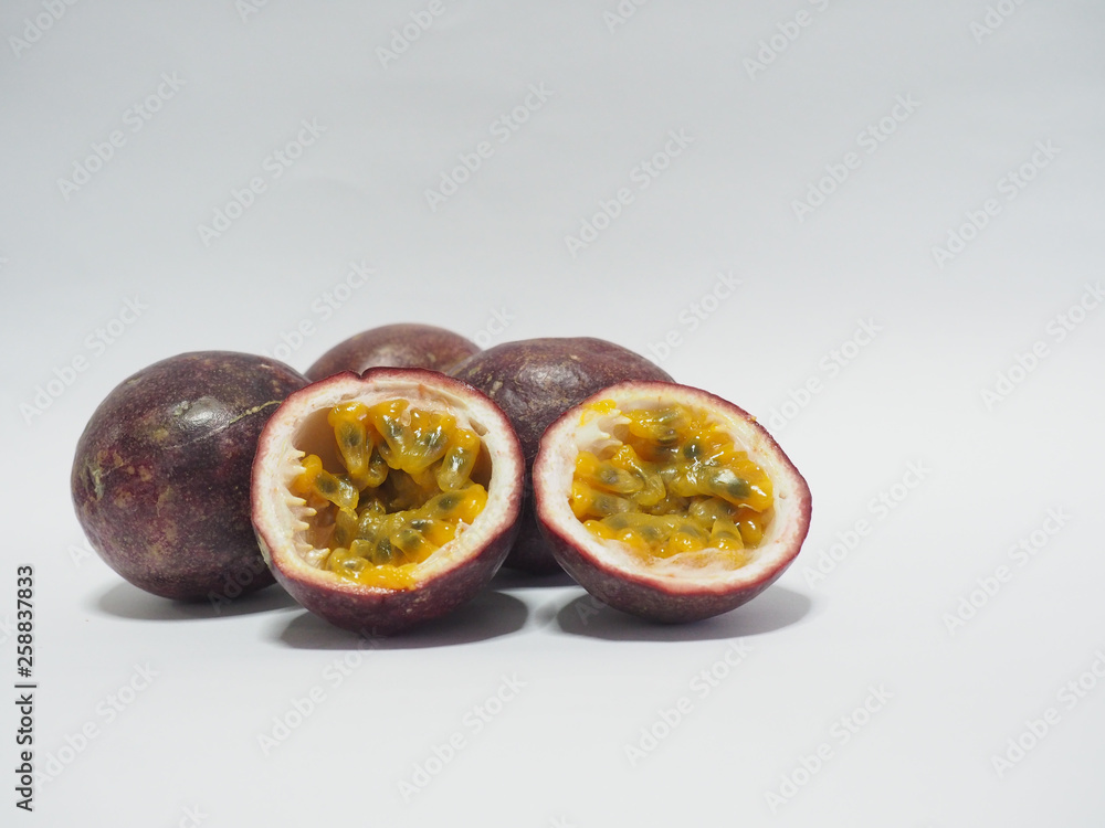 The passion fruit on white background. The passion fruit on white background.