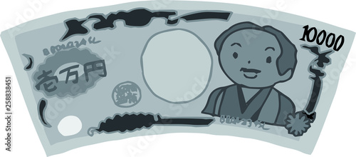 Monochrome Deformed Cute hand-painted Japanese 10000 yen note