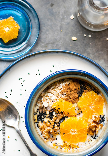 Orange breakfast bowl preparation