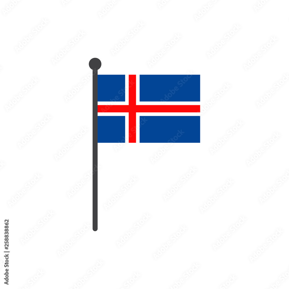 iceland flag with pole icon vector isolated on white background
