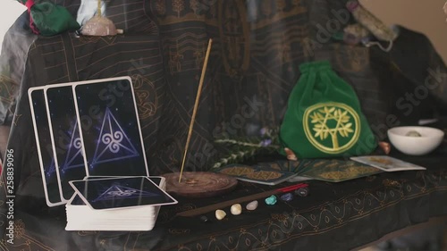 Lighting incense at altar during prayer photo