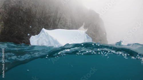 Antarctica Zodiac in Floating Ice Icebergs 50/50 underwater