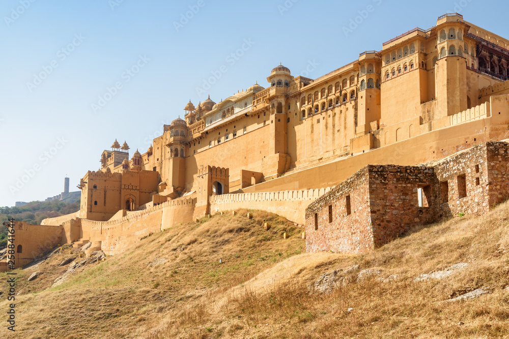 Unusual view of the Amer Fort and Palace, Jaipur, India