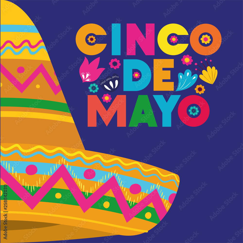 cinco de mayo card with flowers and hat