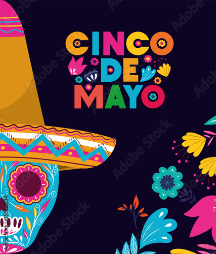 cinco de mayo card with skull and hat photo