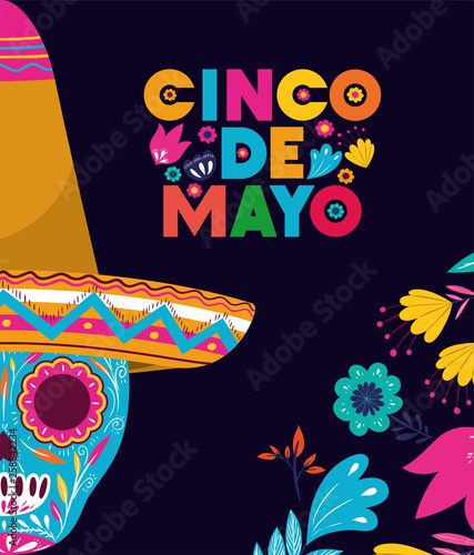 cinco de mayo card with skull and hat