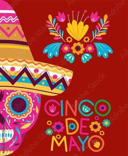 cinco de mayo card with skull and hat