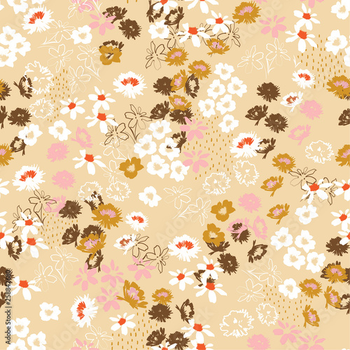Sweet pastel Seamless pattern in small pretty flowers. Liberty style blooming meadow florals design for fashion , fabric , wallpaper , web and all prints