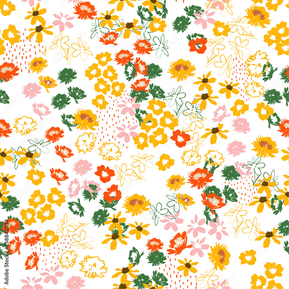 Obraz premium Retro colorful Flowery colorful pattern in small-scale flowers. Liberty style .Floral seamless design for fashion , fabric,wallpaper,web and all prints