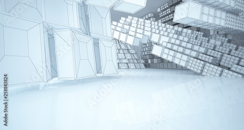 Abstract drawing white interior with window. 3D illustration and rendering.