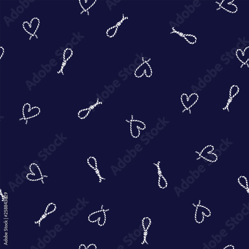 Seamless pattern ropes and knots in the heart shape. Vector random repeating design for fashion,fabric,web,wallpaper and all prints