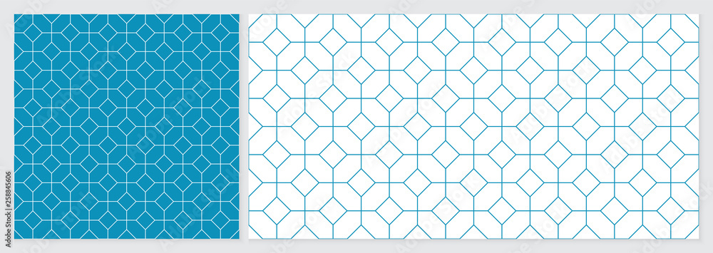 Abstract geometric line pattern background seamless with blue and white colors. Template set with 2 sizes. Summer vector design.
